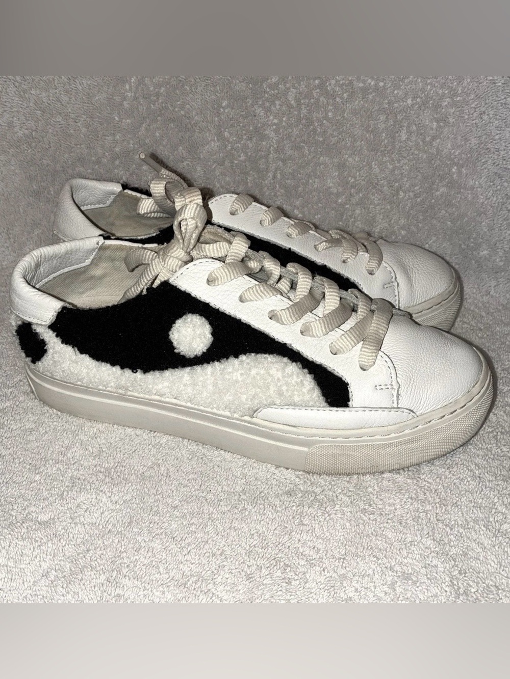 Soludos Anthropologie Yin Yang Leather Black White Terry Platform Sneakers Sz 7